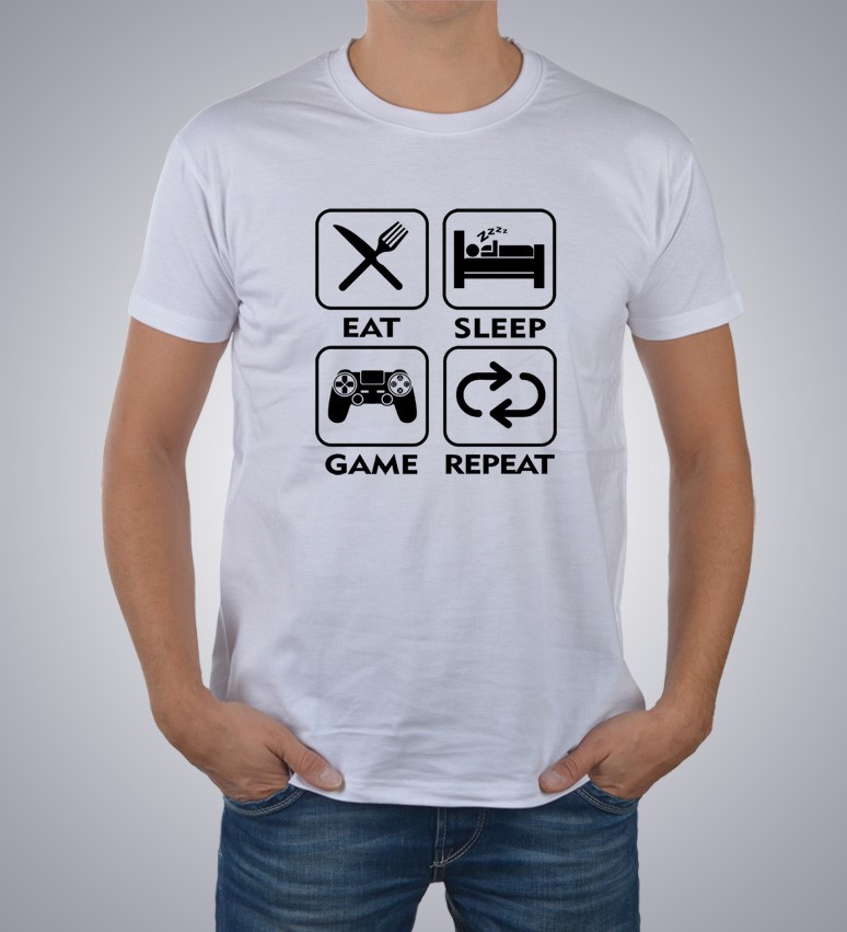 Koszulka z nadrukiem Eat Sleep game Repeat 3